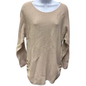 Michael Kors Womens SZ L Beige Long Sleeve Crew Neck Pullover Sweater Top Cotton